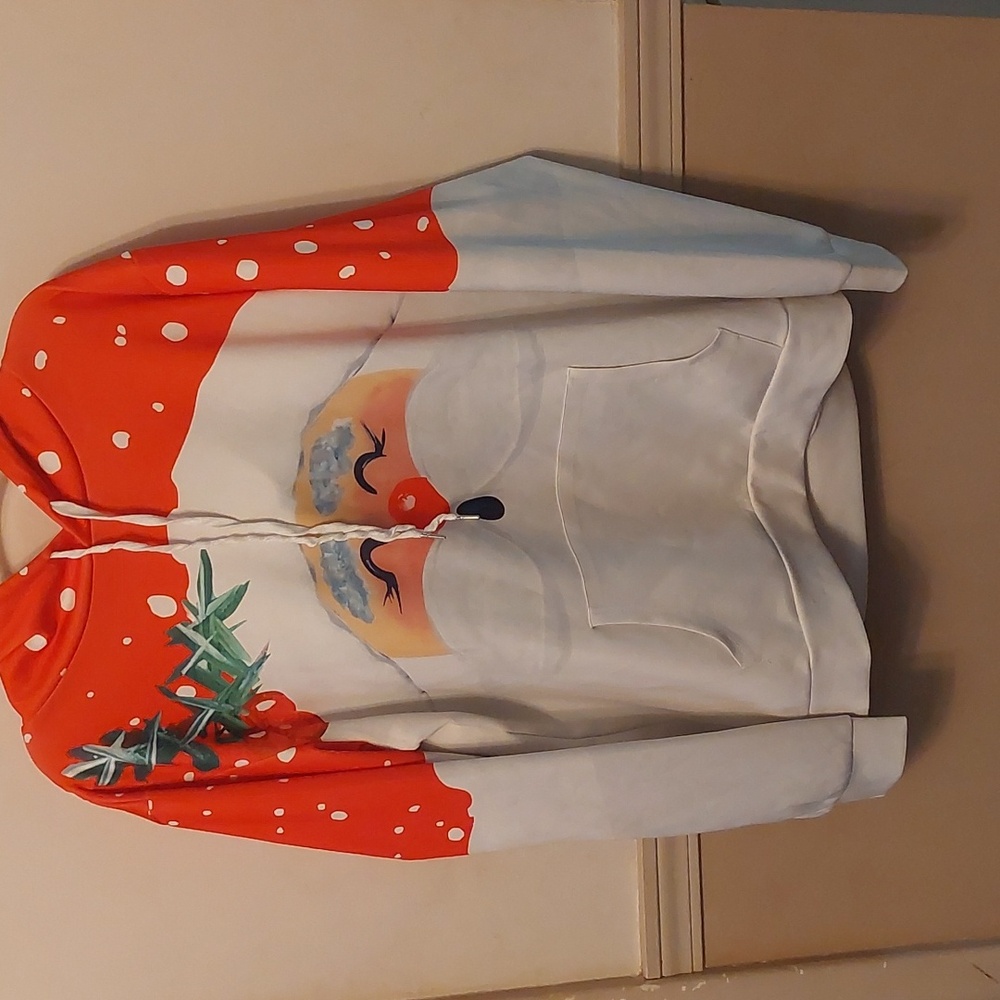 Christmas Santa Clause Pull Over Holiday Hoodie Sz M